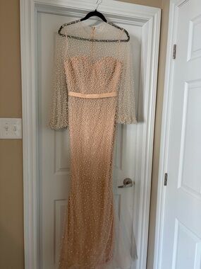 Strapless Beaded Evening Gown in Blush Peach
